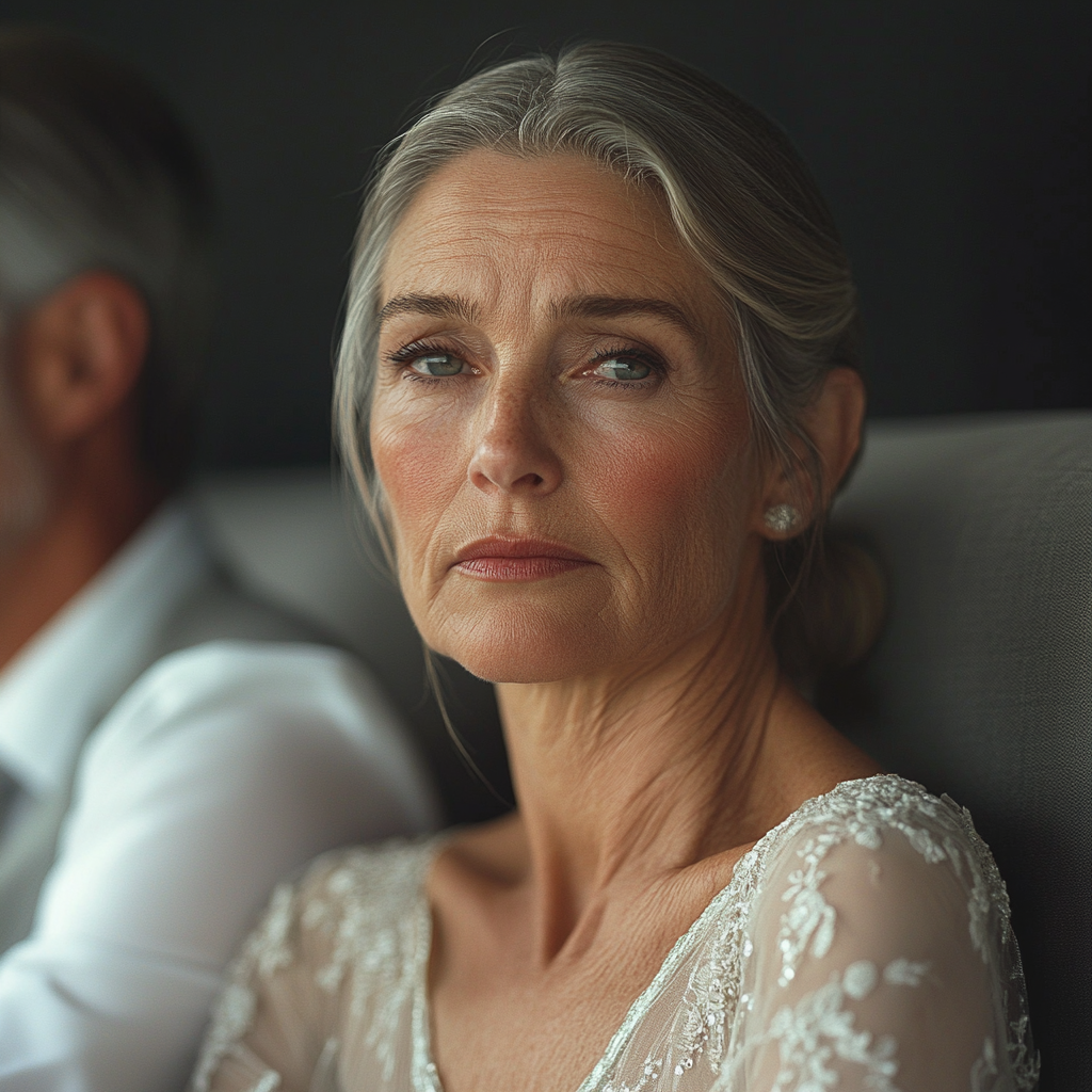 Une femme assise avec son mari au mariage de son fils | Source : Midjourney