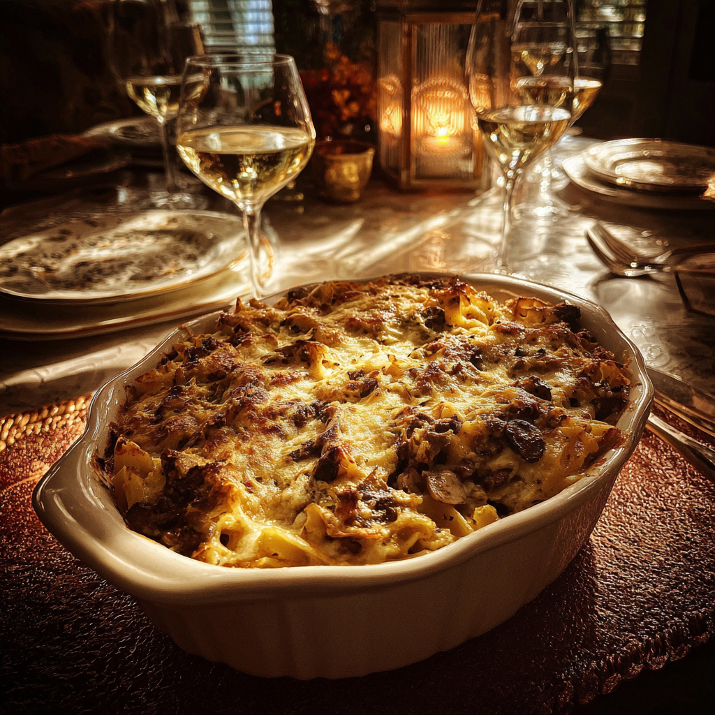 Une cocotte de bœuf stroganoff sur une table | Source : Midjourney