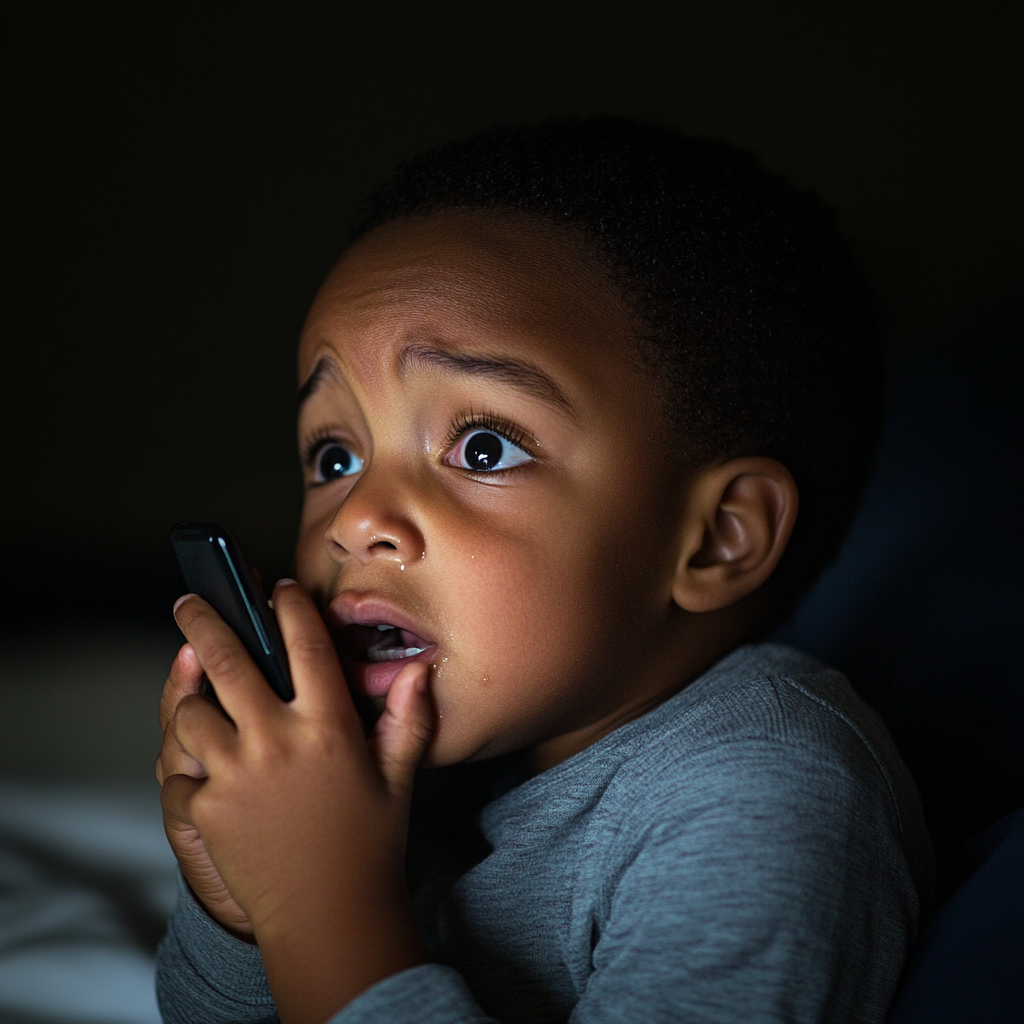 Crying boy talking on the phone | Source: Midjourney