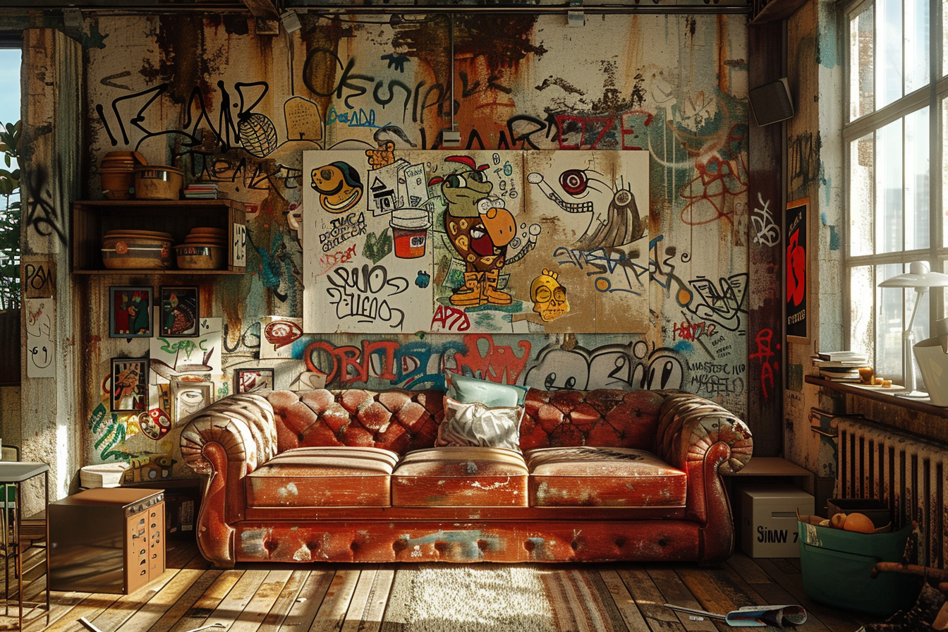 Un mur recouvert d'un papier peint amusant aux motifs cartoon. | Source : Midjourney