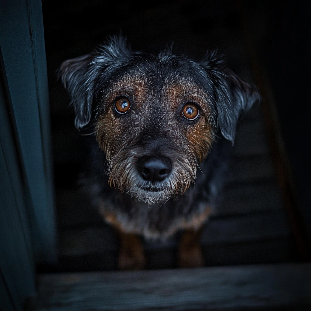 Un chien triste sous le porche | Source : Midjourney