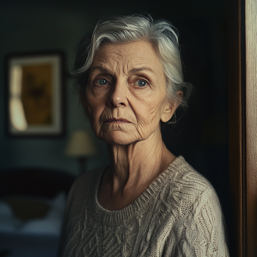 Une vieille femme debout dans l'embrasure d'une porte | Source : Midjourney