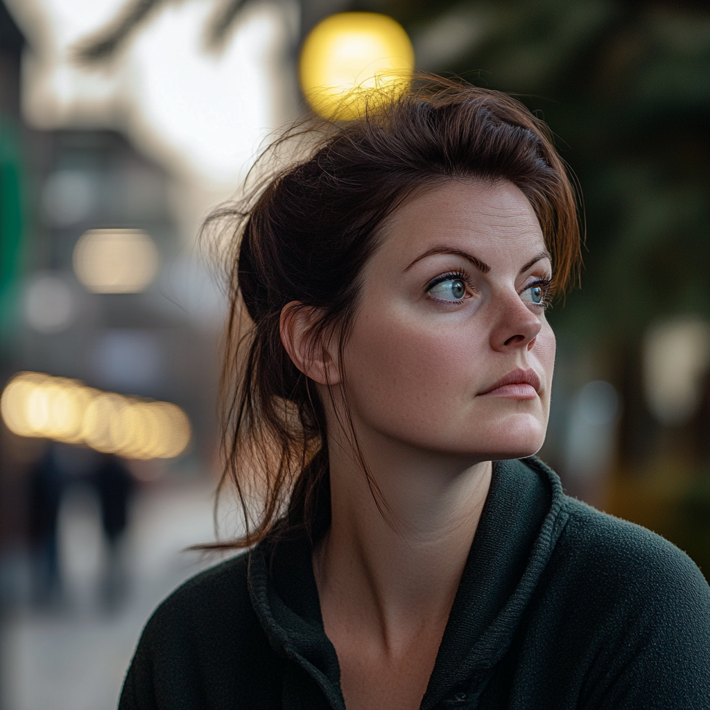 Une femme est dans la rue, elle regarde quelqu'un | Source : Midjourney