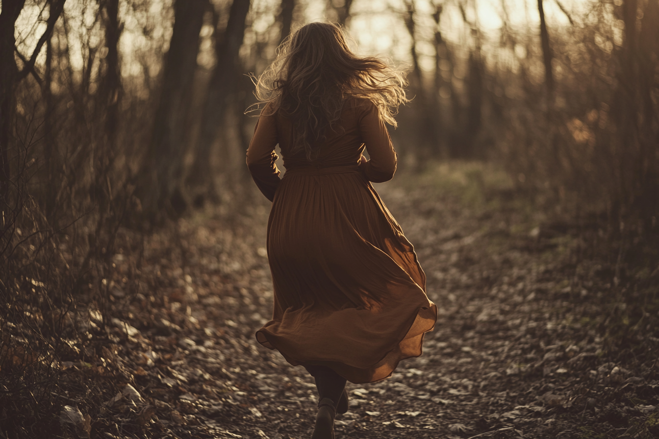 Une femme qui court dans les bois | Source : Midjourney