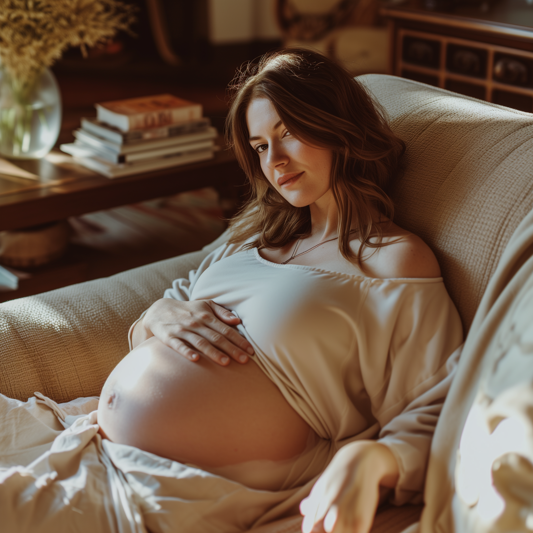 Une femme enceinte souriante | Source : Midjourney