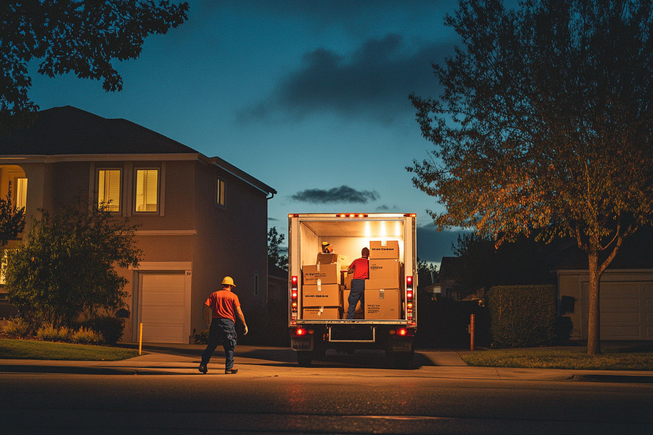 Un camion et des ouvriers qui chargent des boîtes | Source : Midjourney