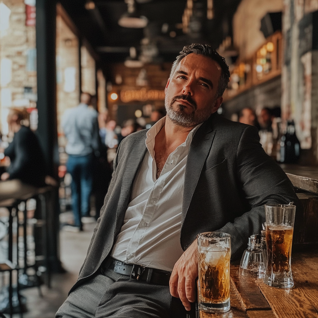 Un homme assis à une table avec des boissons | Source : Midjourney