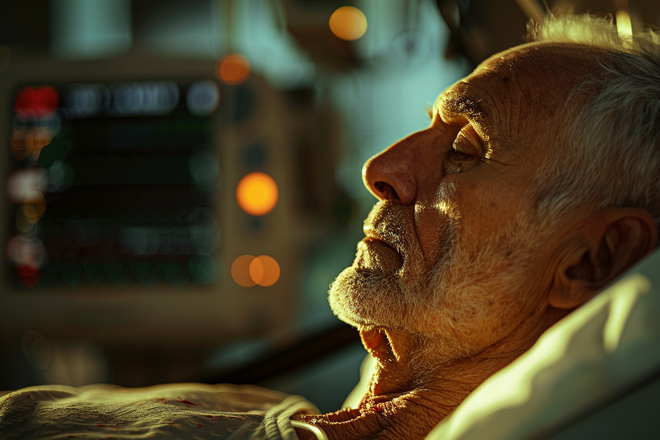 Un homme malade sur un lit d'hôpital | Source : Midjourney