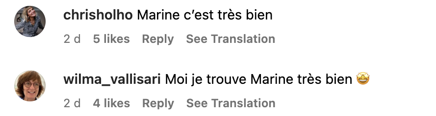 Commentaires des internautes sur le choix de nom de scène de Marine | Source : capture Instagram