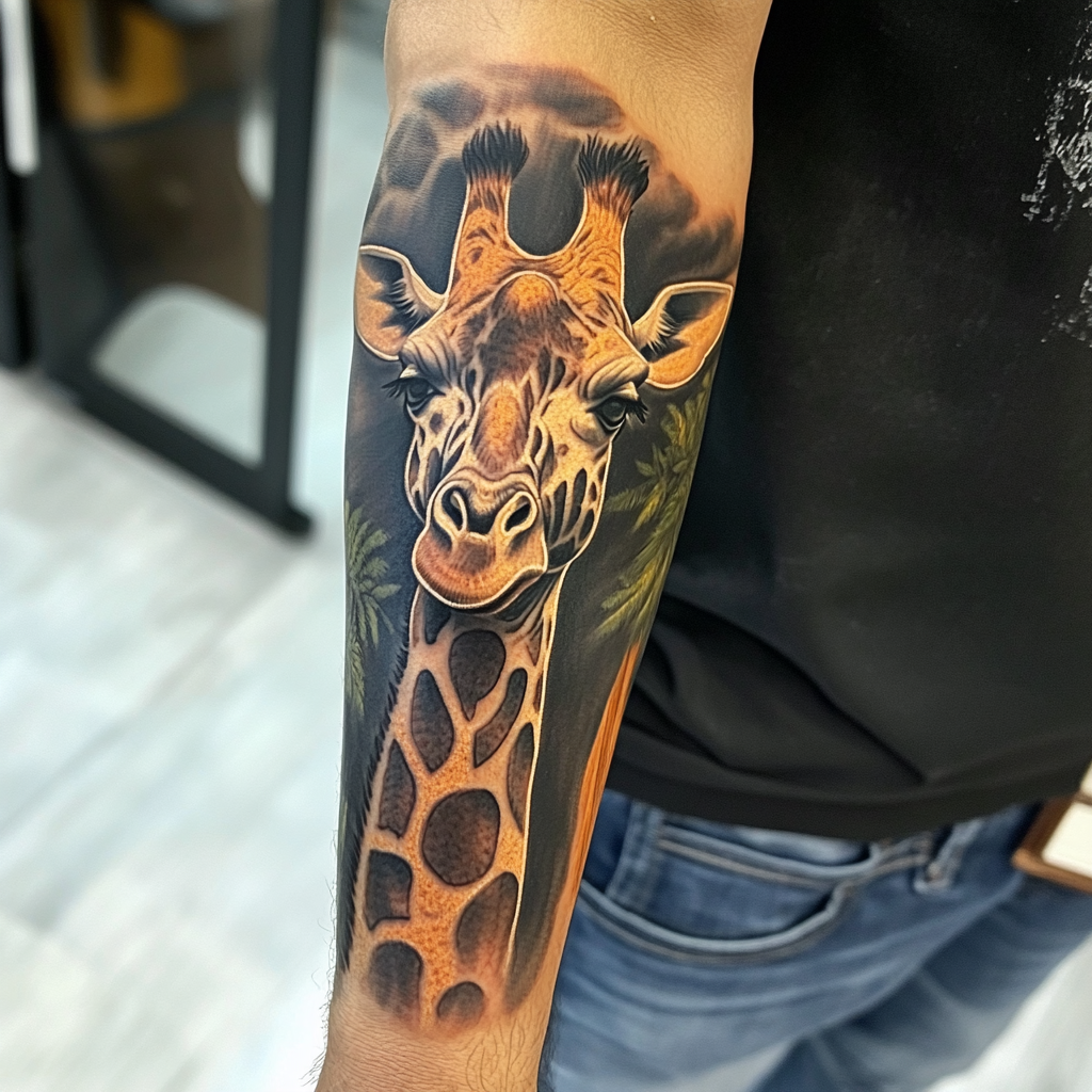 Un tatouage de girafe sur le bras d'un homme | Source : Midjourney