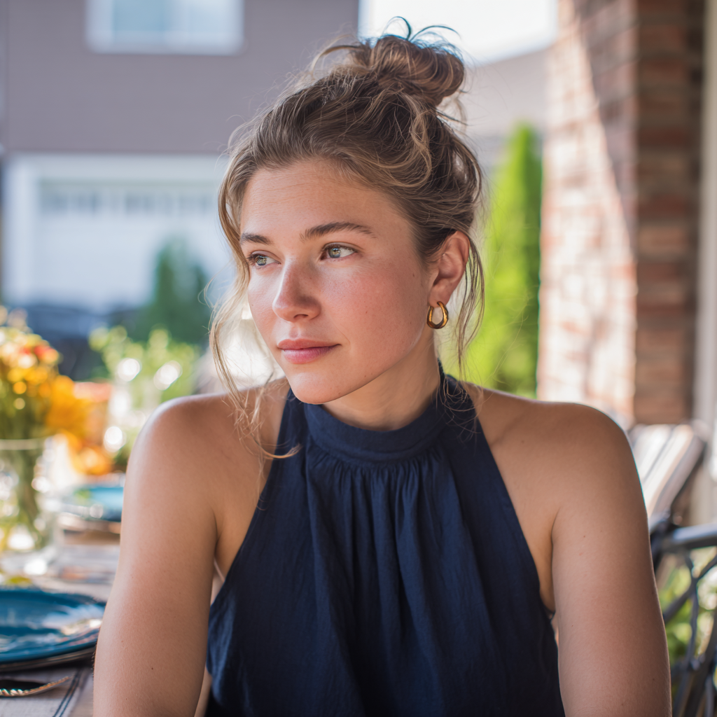 Une femme pensive assise à une table | Source : Midjourney
