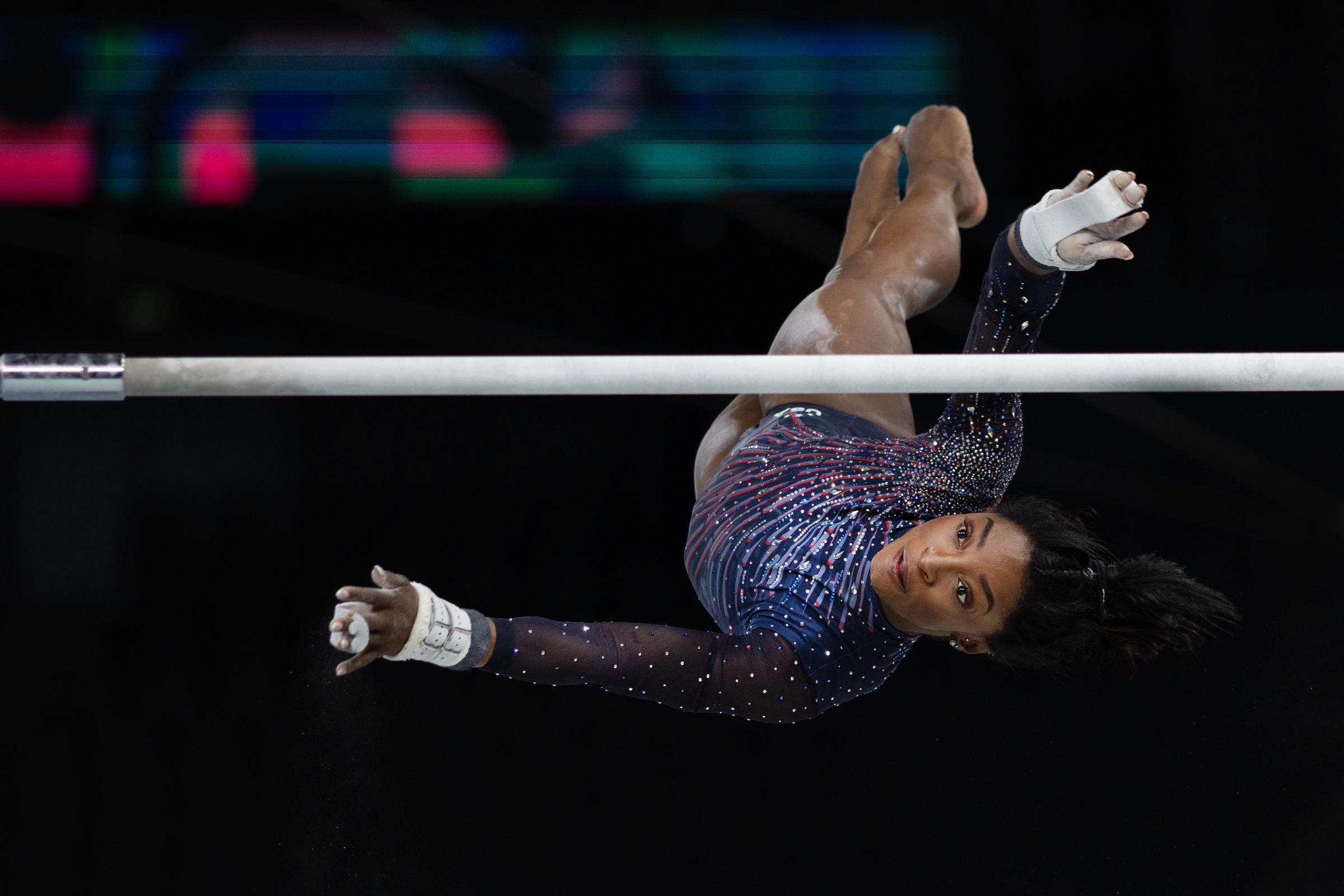 Simone Biles lors des qualifications féminines de gymnastique artistique à Paris, France, le 28 juillet 2024 | Source : Getty Images