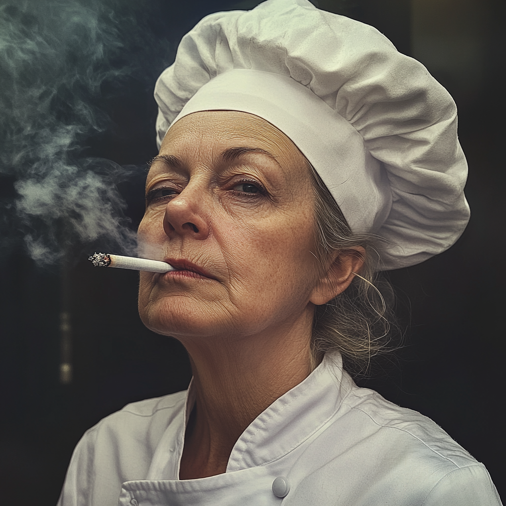 Une femme âgée fumant une cigarette | Source : Midjourney