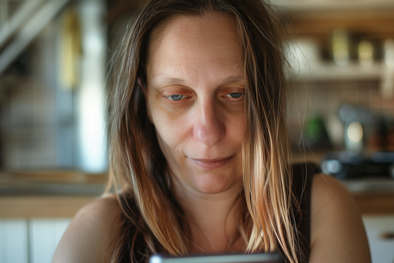 Une femme qui regarde son téléphone | Source : Midjourney