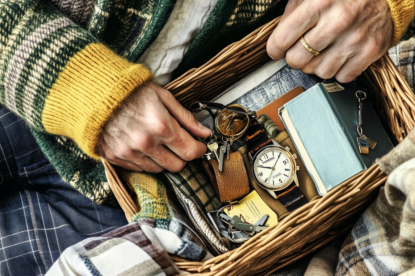 Un homme plaçant des objets personnels dans un panier | Source : Midjourney