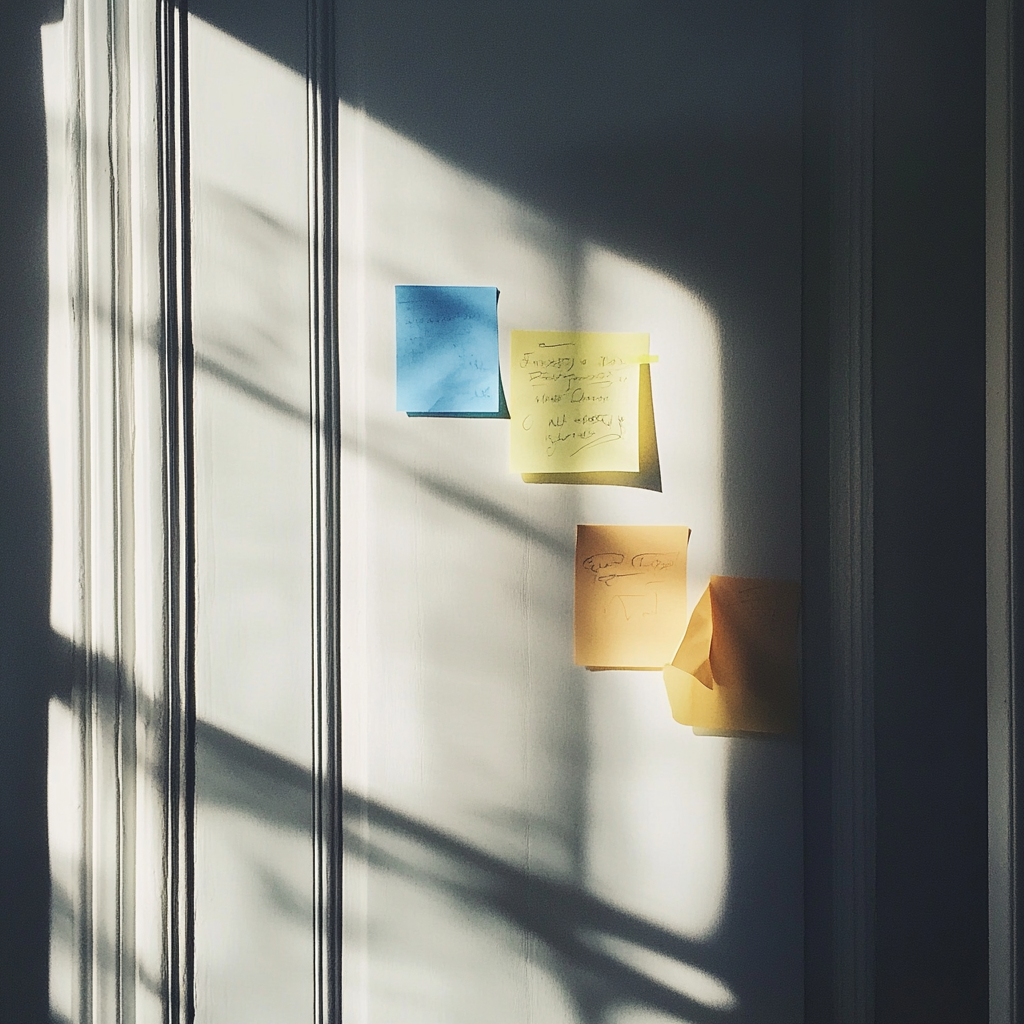 Post-it colorés collés sur une porte | Source : Midjourney