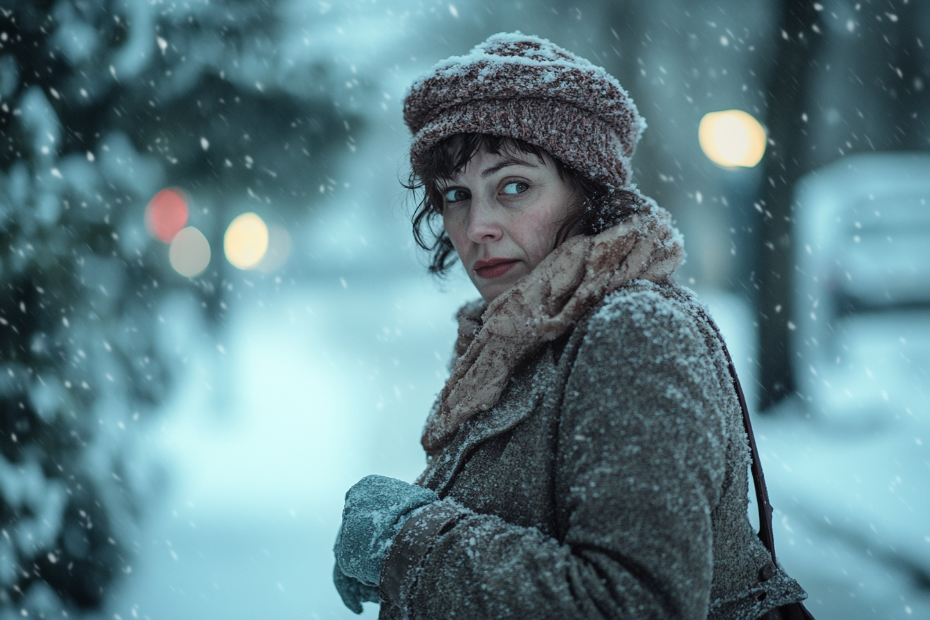 Une femme marchant dans le froid | Source : Midjourney