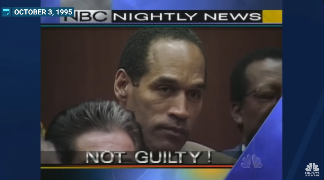 Capture d'écran d'O.J. Simpson lors de son procès pour meurtre en 1995. | Source : YouTube/NBCNews