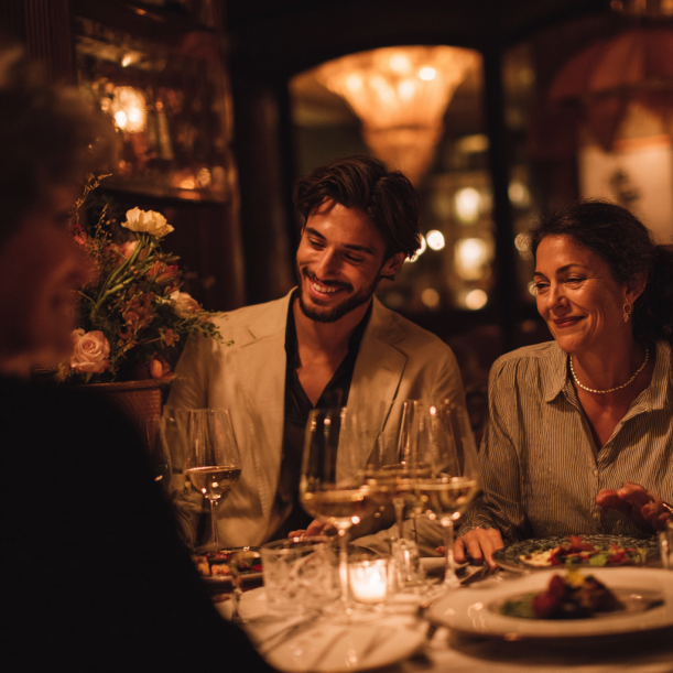 Un couple en train de dîner avec une mère | Source : Midjourney