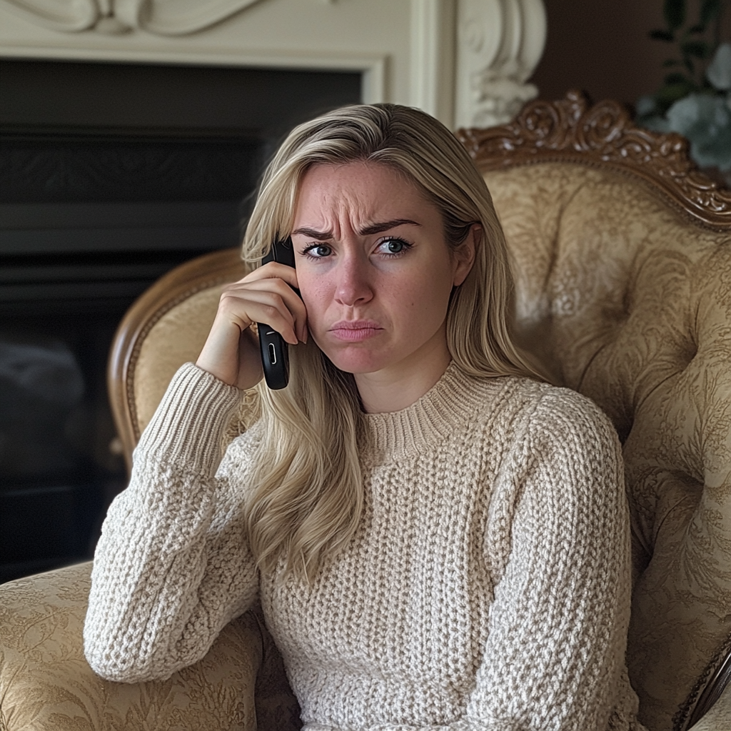Une femme bouleversée qui parle au téléphone | Source : Midjourney