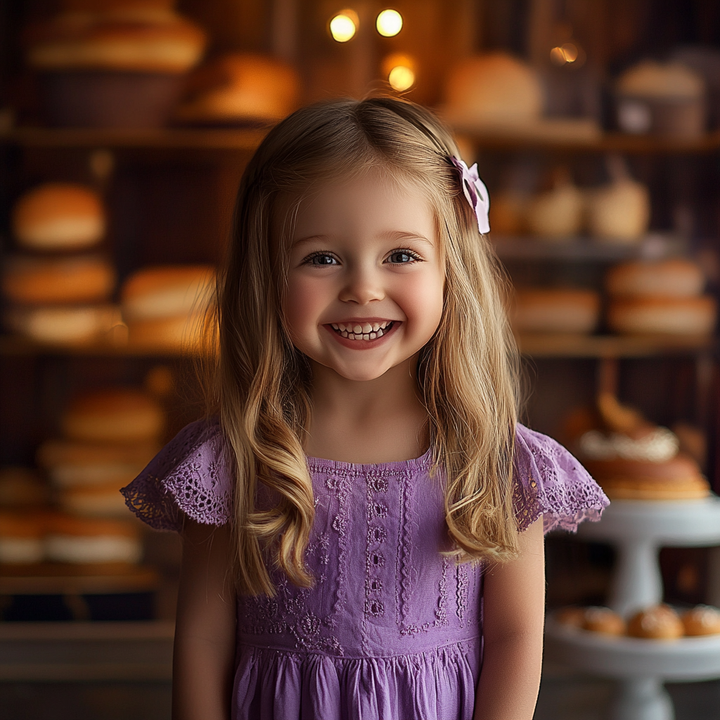 Une petite fille joyeuse dans une boulangerie | Source : Midjourney