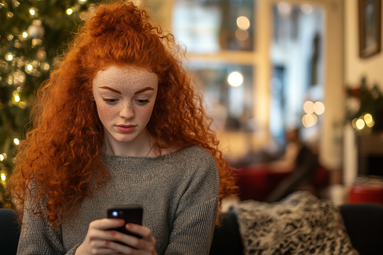 Une femme regardant un téléphone portable, stupéfaite | Source : Midjourney