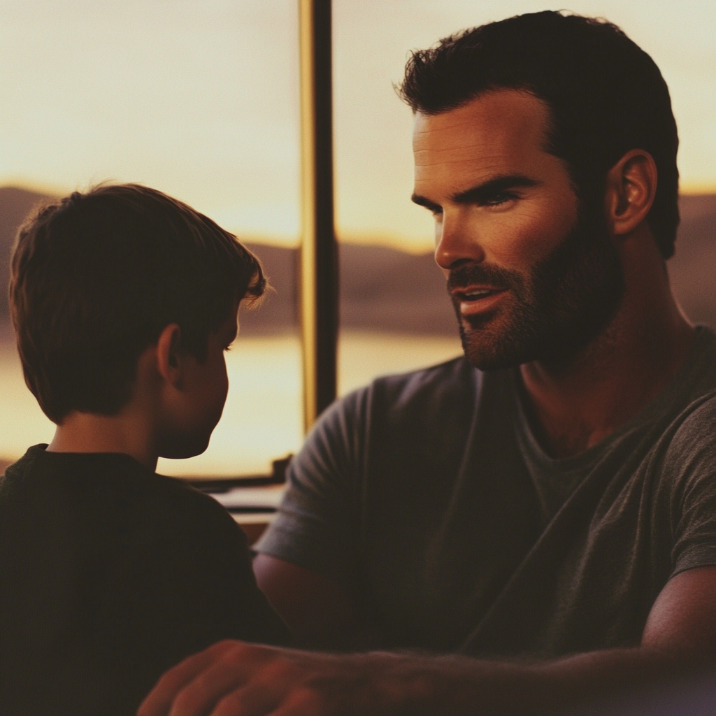 Un homme avec un petit garçon dans son bureau | Source : Midjourney