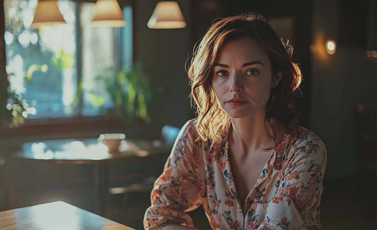 Une femme assise dans un café | Source : Midjourney