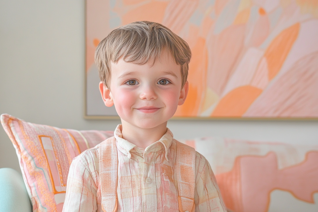 Un petit garçon debout dans un salon | Source : Midjourney