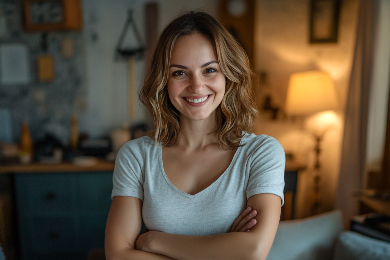 Une femme aux bras croisés qui sourit de satisfaction | Source : Midjourney