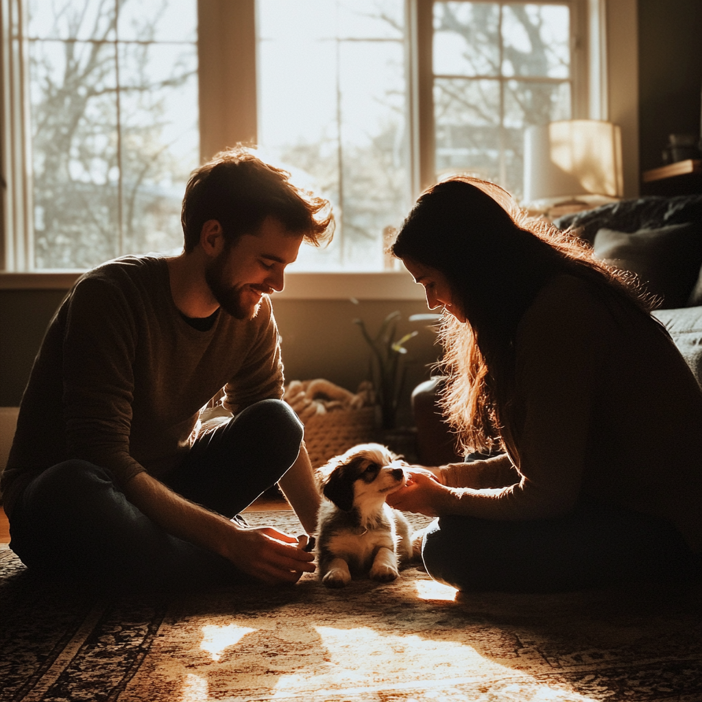 Un couple avec son chiot | Source : Midjourney