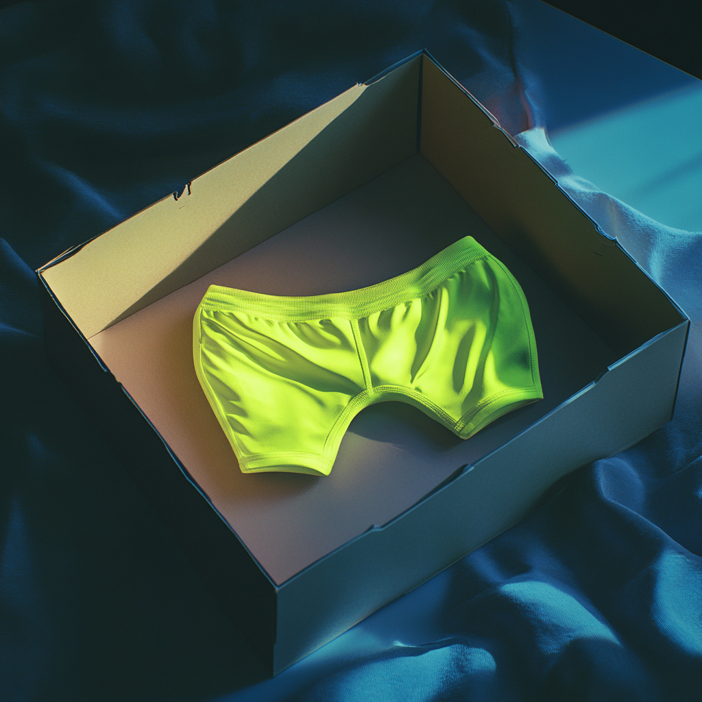 Une boîte avec des sous-vêtements vert fluo | Source : Midjourney