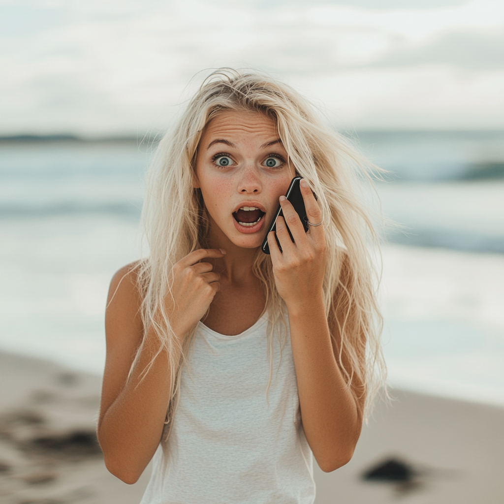 Une femme choquée qui parle au téléphone | Source : Midjourney