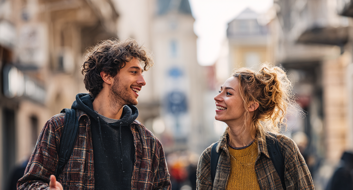 Un couple discute en marchant dans une rue de la ville | Source : Midjourney