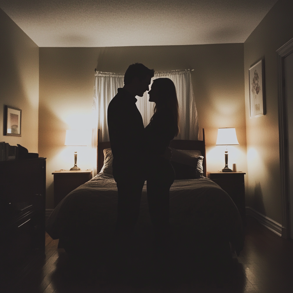 Un couple debout dans une chambre à coucher | Source : Midjourney