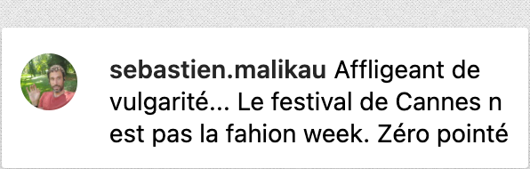 Commentaire d'un internaute sur le look de lartiste au Festival de Cannes. | Source : capture X