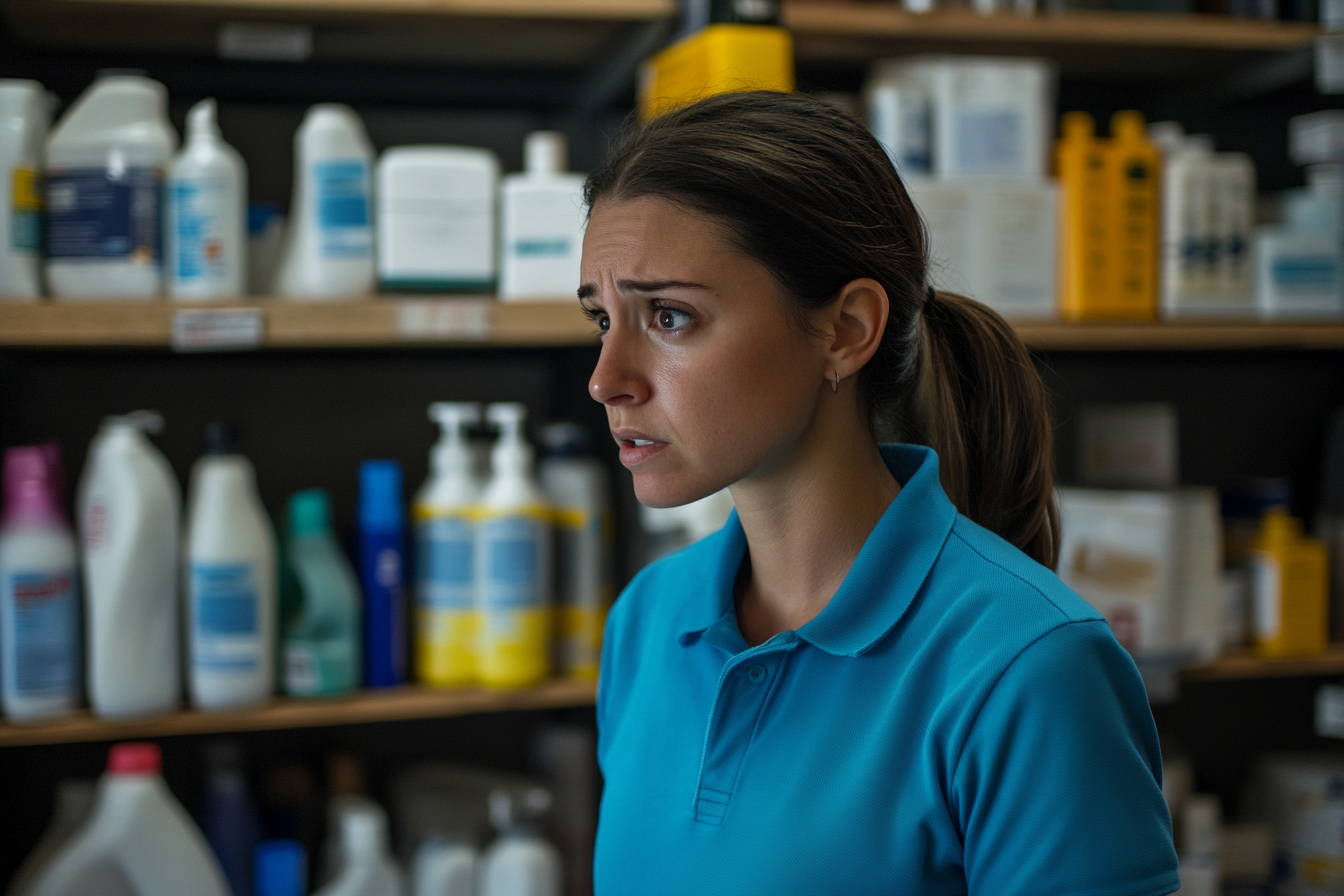 Une femme à l'air inquiet dans une salle d'approvisionnement | Source : Midjourney