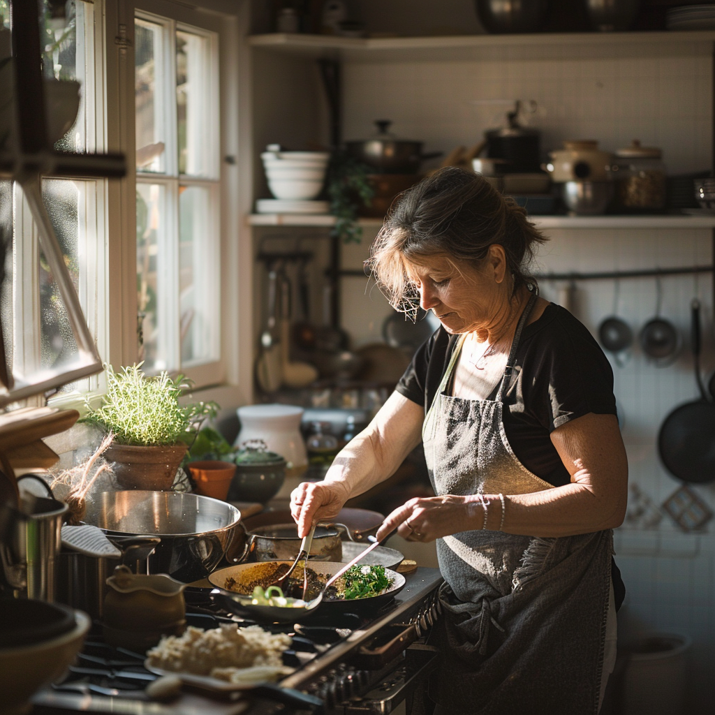 Une femme âgée en train de cuisiner | Source : Midjourney