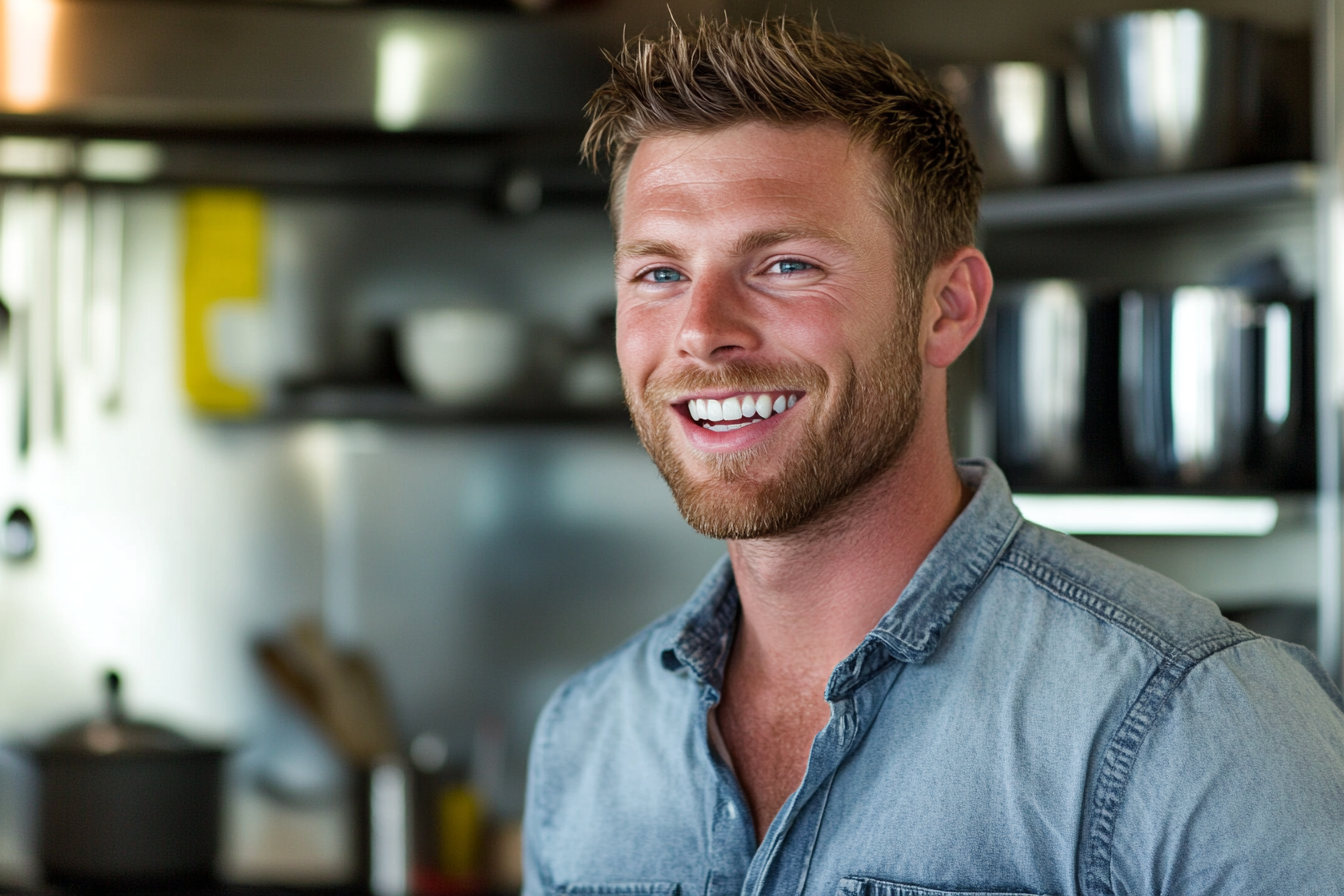 Un homme souriant dans une cuisine | Source : Midjourney