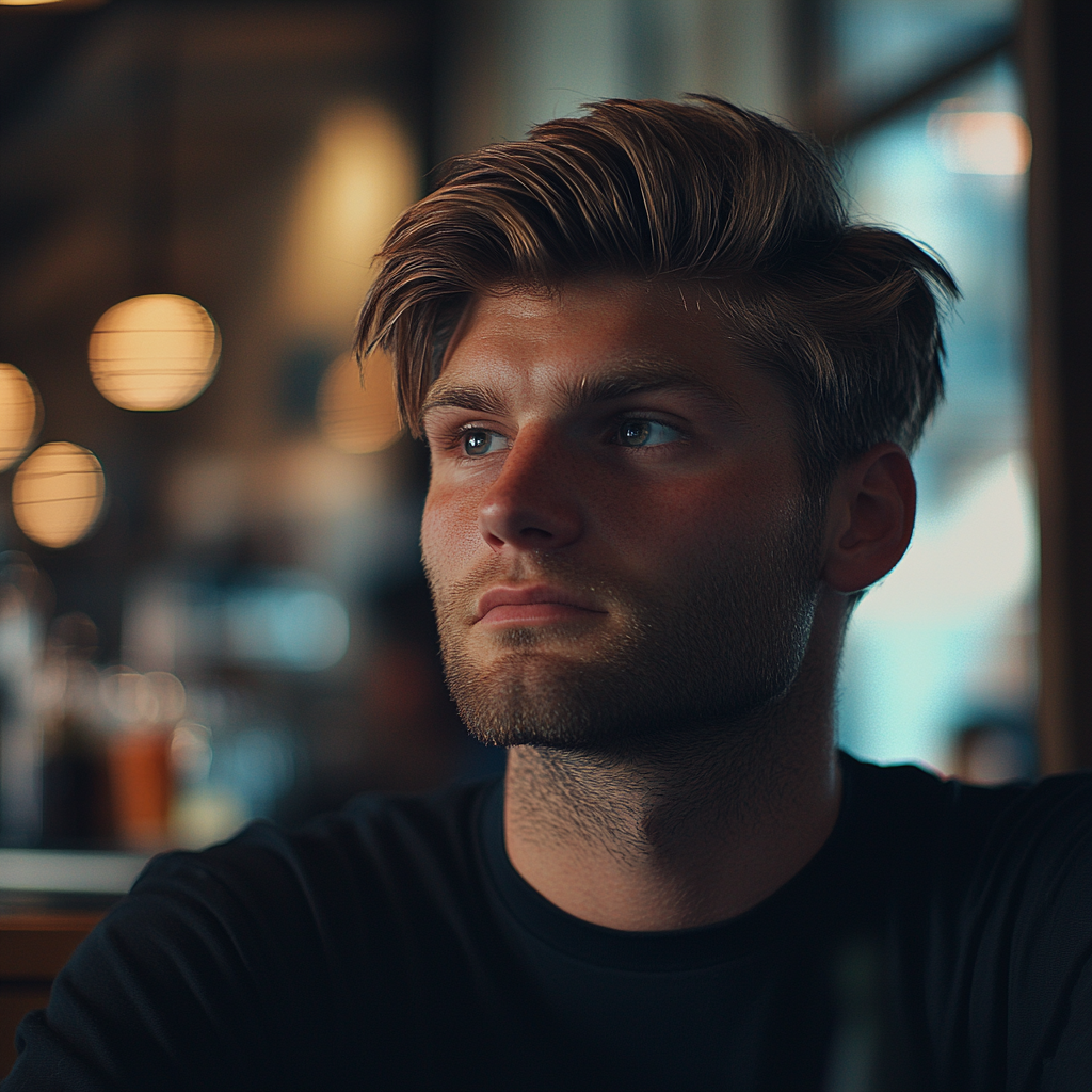 Un homme assis dans un café | Source : Midjourney