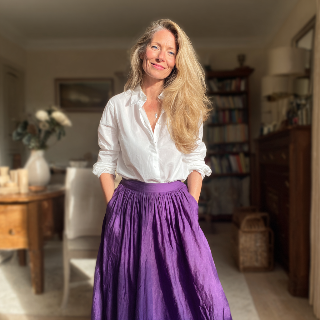 Une femme souriante debout dans un salon | Source : Midjourney