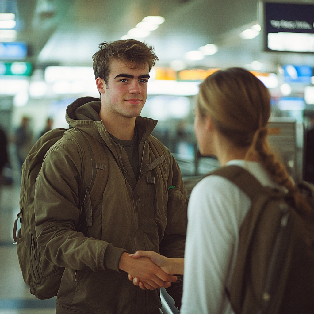 A man shakes a woman's hand | Source: Midjourney