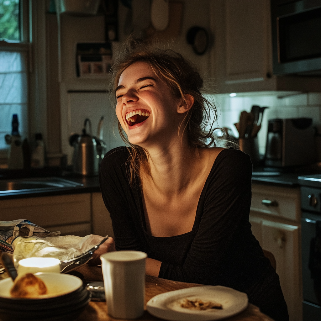 Une jeune femme qui rit | Source : Midjourney