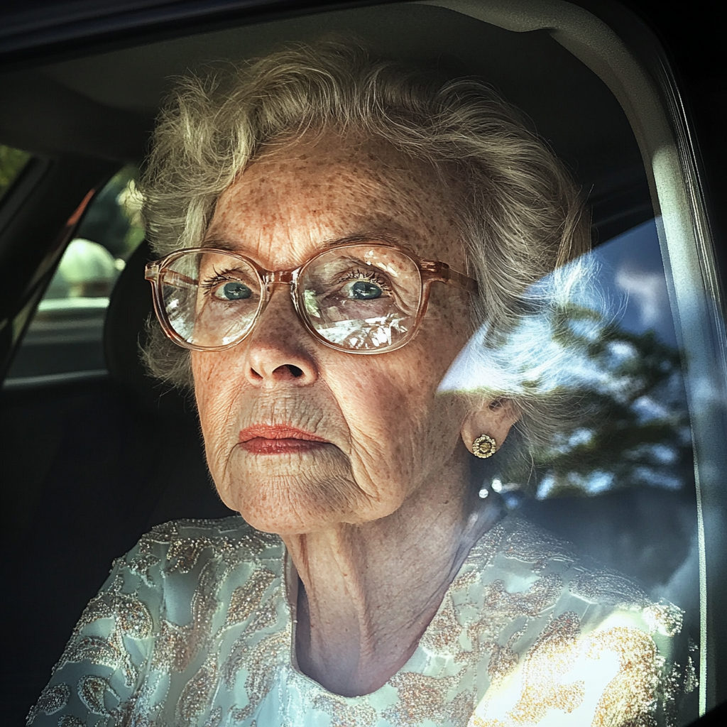 Une femme âgée assise dans une voiture | Source : Midjourney