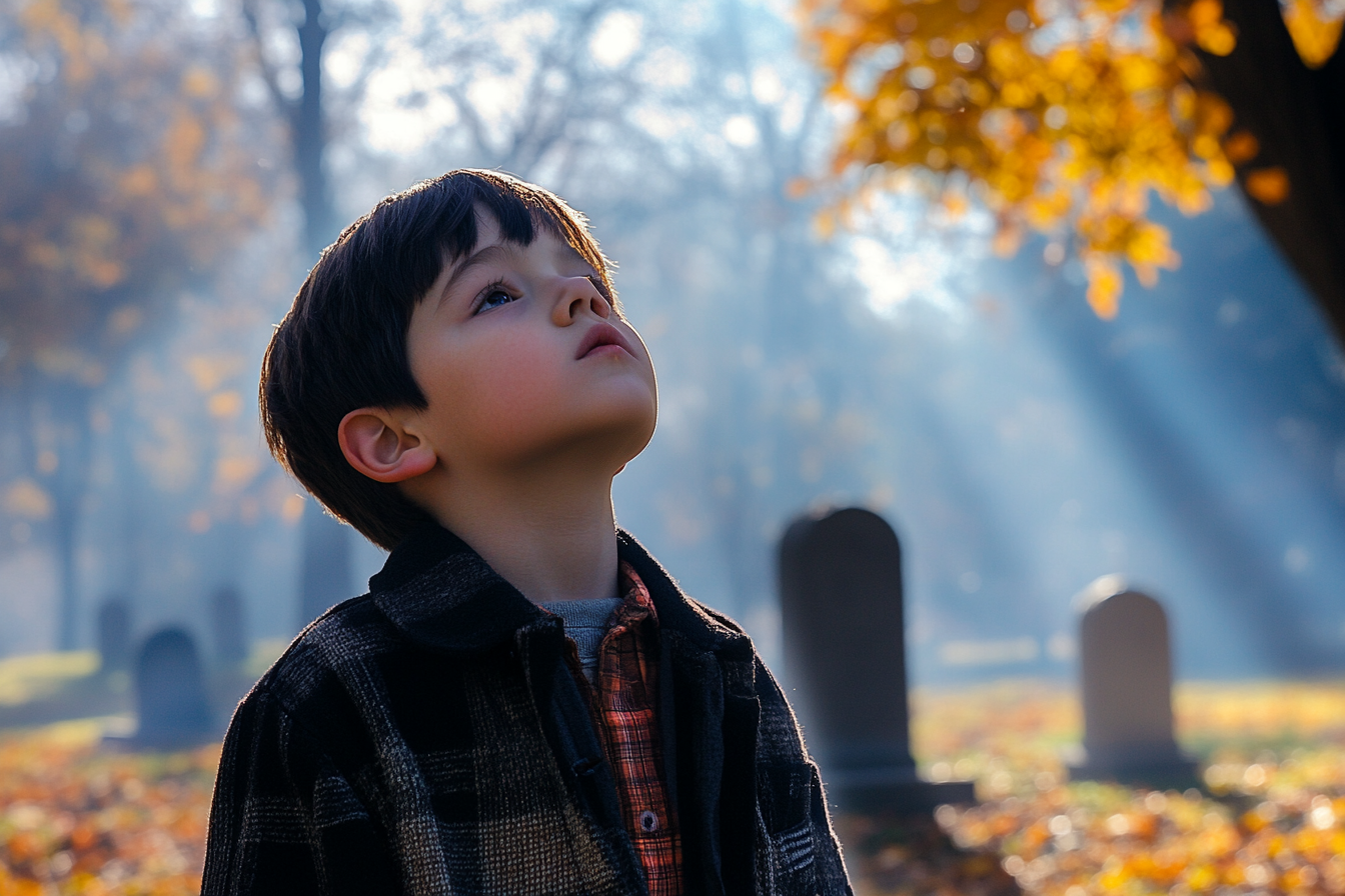 Un garçon dans un cimetière qui regarde quelqu'un | Source : Midjourney