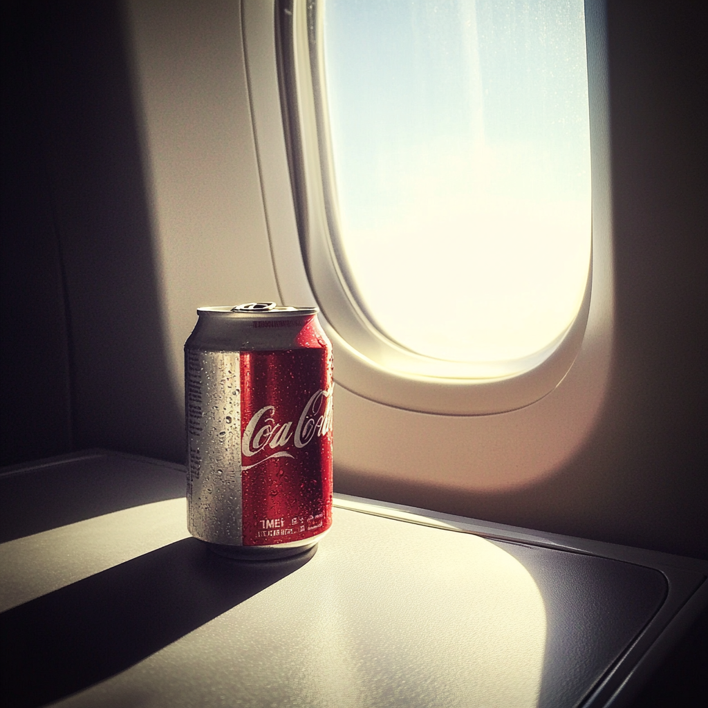 Une canette de soda sur la table d'un avion | Source : Midjourney