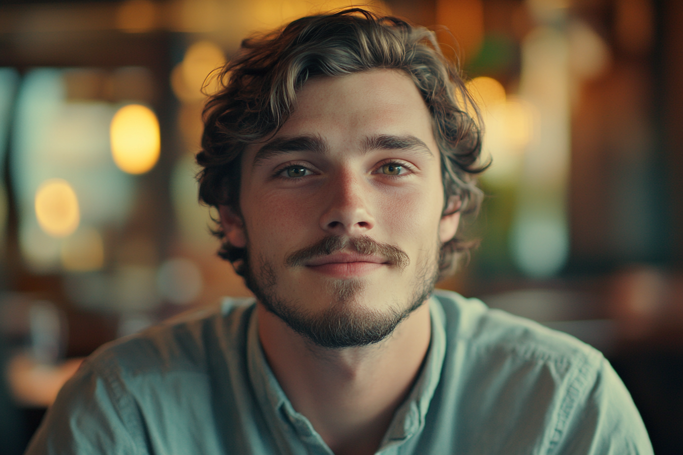 Un jeune homme qui regarde droit devant lui | Source : Midjourney