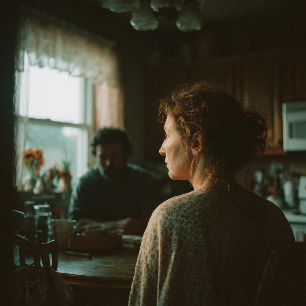 Un couple assis après une conversation tendue | Source : Midjourney