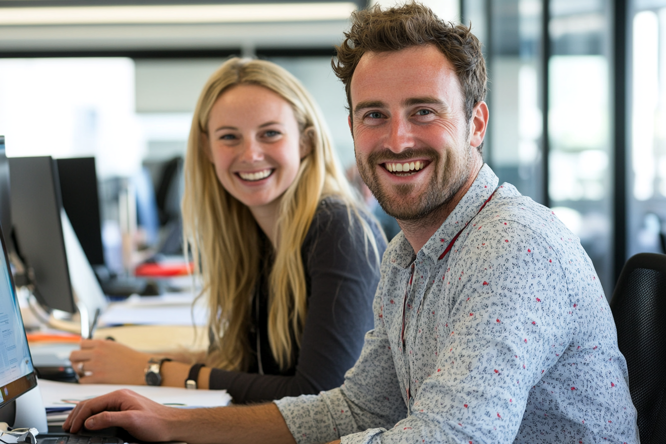 Un homme et une femme dans un bureau | Source : Midjourney