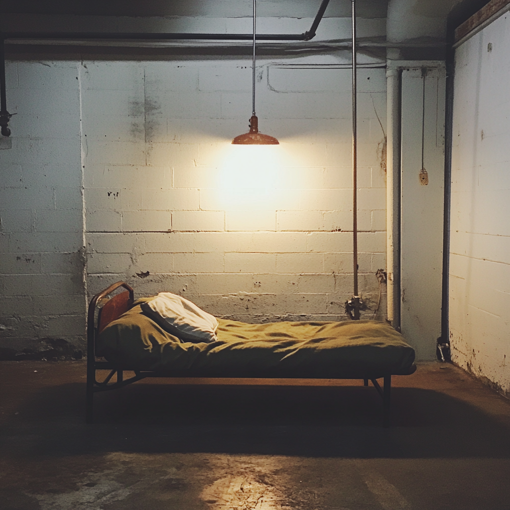 A bed in a basement | Source: Midjourney